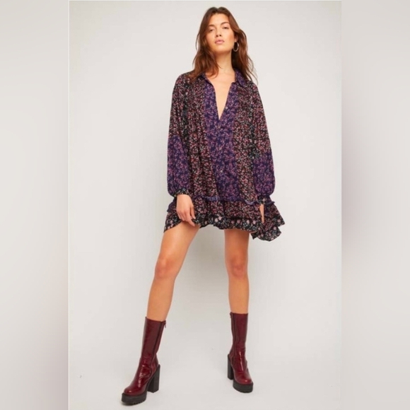 Free People Dresses & Skirts - Free People Lost in You Floral Mini Dress Tunic Boho Cottagecore Oversized Small